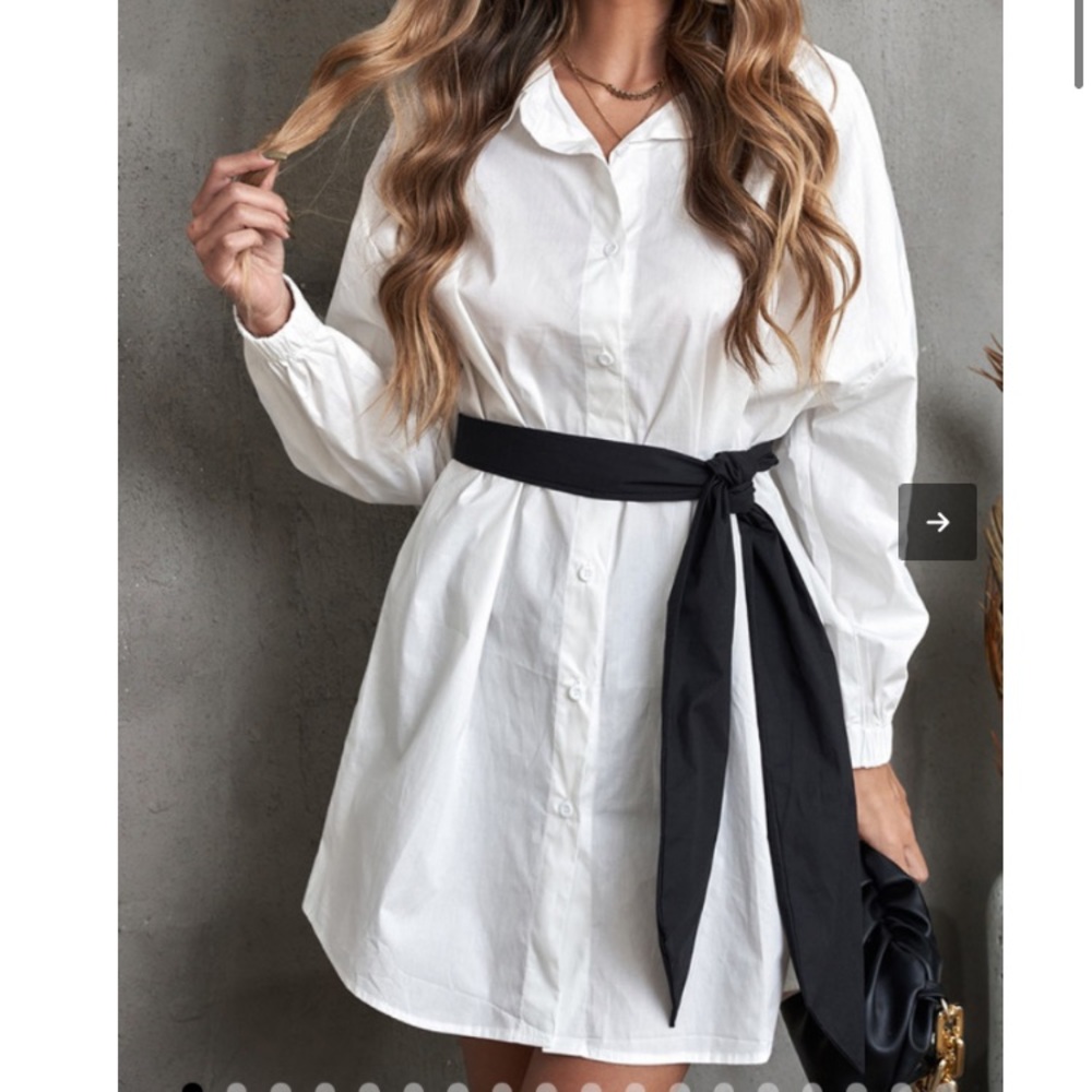White Boyfriend Oversize Dress with Belt BOUTIQUE